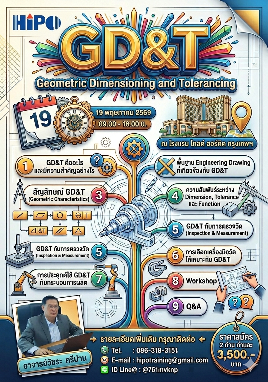 หลักสูตร GD&T (Geometric Dimensioning and Tolerancing) (อบรม 19 พ.ค. 69)